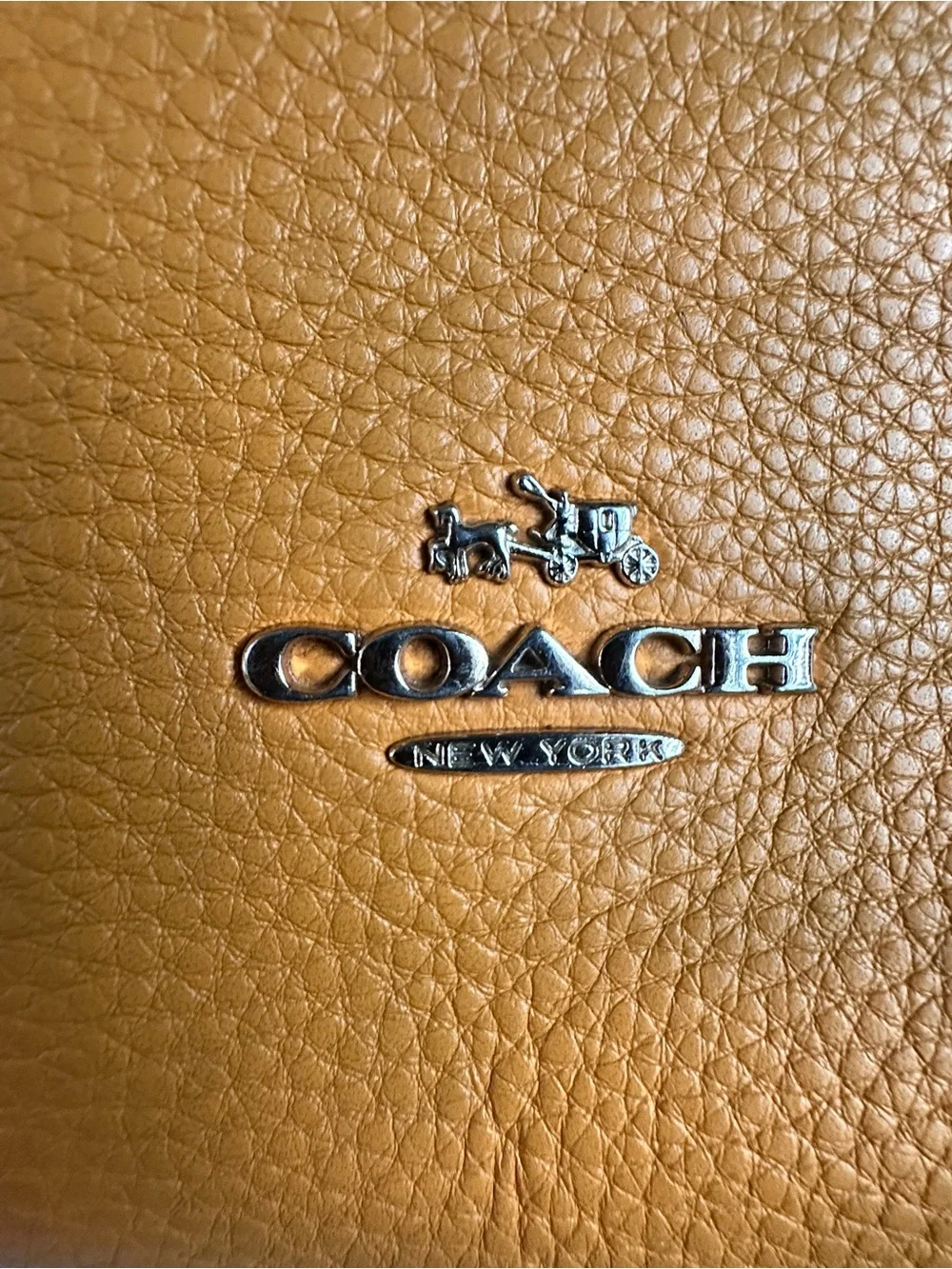 Coach Carrie Pebbled Leather Crossbody and chain handle in Mustard Yellow